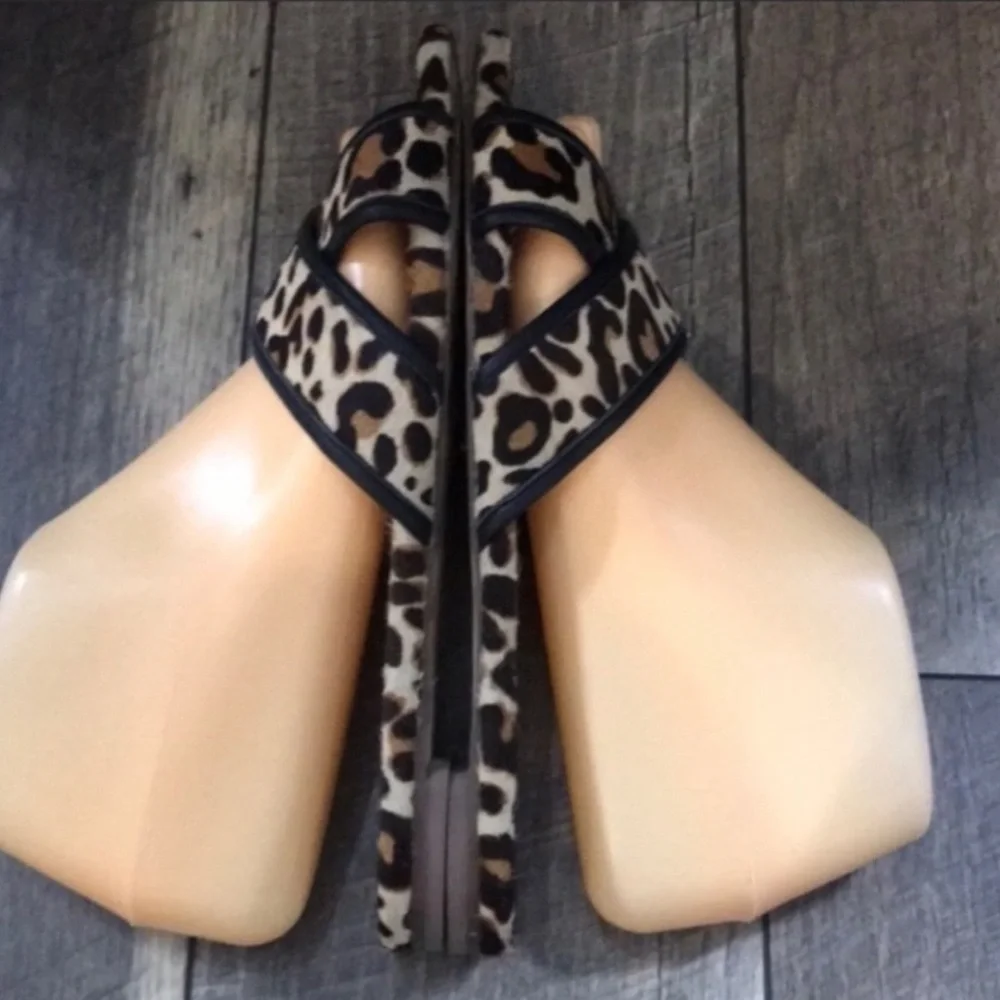 Authentic J. Crew designer leather print slide flats mules sandals sz 7.5